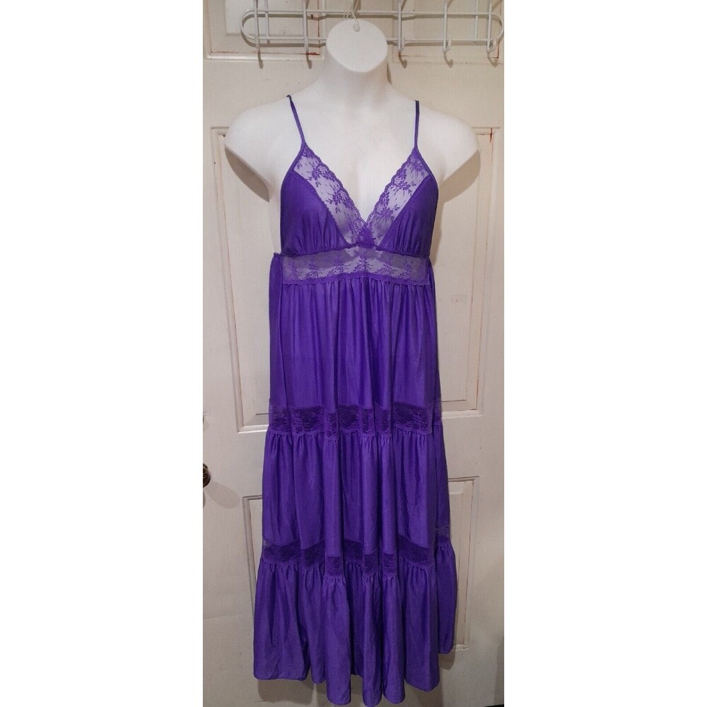 Vintage Nightgown BERNETTE NEW YORK  Purple Lace Long SEXY Lingerie M/L
